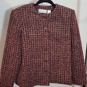 Alfred Dunner Tweed Blazer Jacket Button Down Autumm Colors Size 12P‎